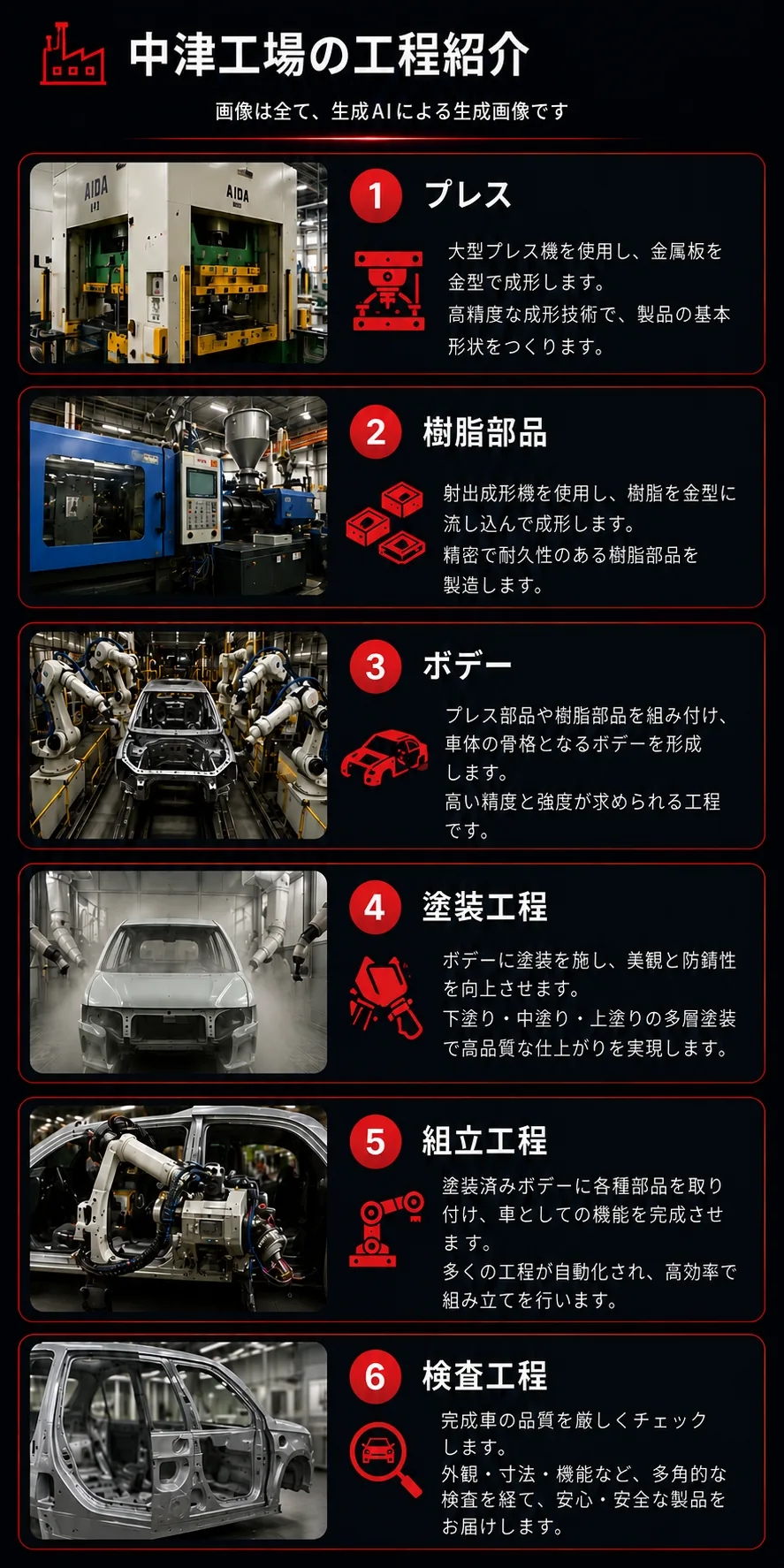 工程ごとの仕事内容(中津工場)