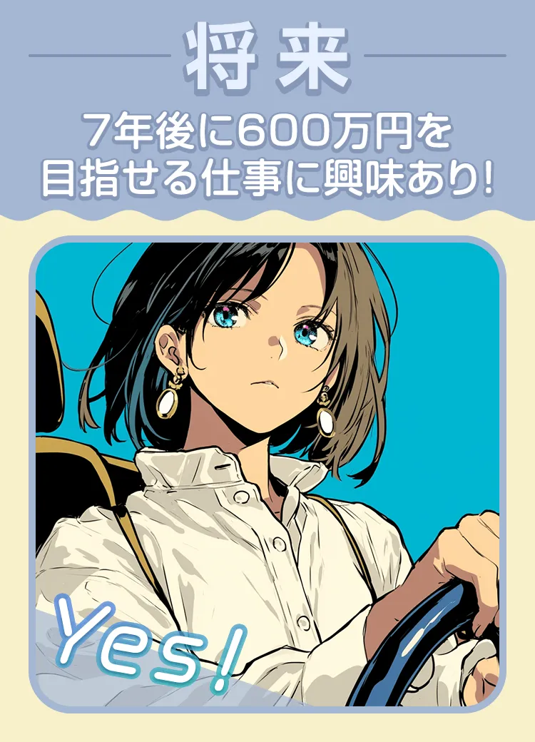 【将来】7年後に600万円を目指せる仕事に興味あり！ → Yes!